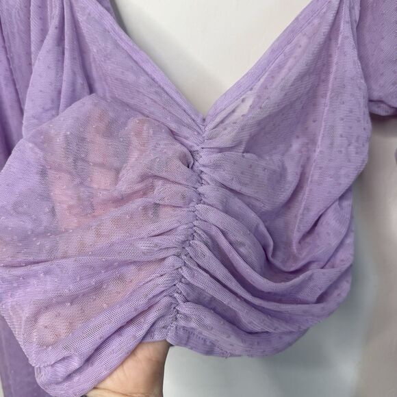 ASOS Size 4 Purple Ruched Sheer Swiss Dot Long Sleeve Crop Top - Picture 6 of 14